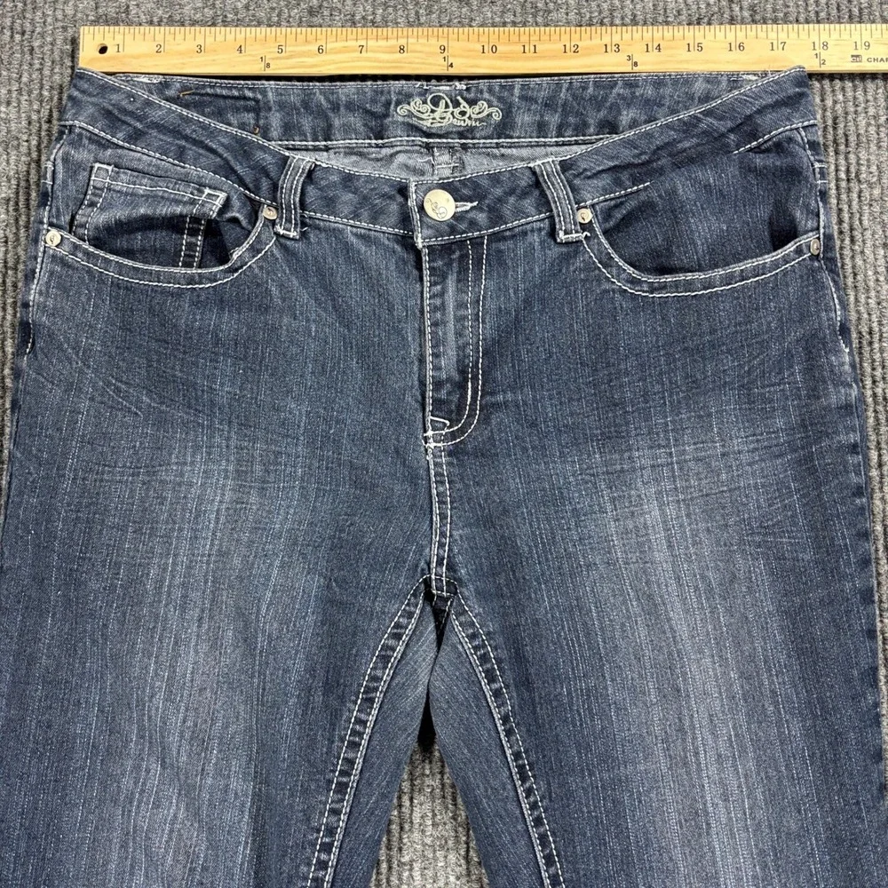 DO Denim Bootcut Jeans Womens 14 Dark Blue Thick Stitch Flap Pocket Y2K Style - Picture 3 of 15